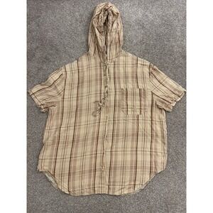 Stylenanda Plaid Hooded Shirt Womens One Size Tan Brown Excellent Short Sleeve